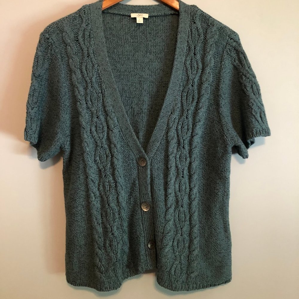J.Jill L 12-14 Steel Blue Short Sleeve Cardigan